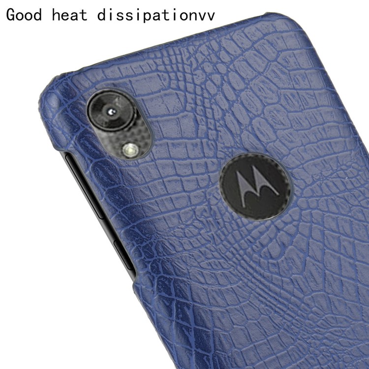 Crocodile Skin PU Leather Coated PC Phone Cover for Motorola Moto E6 - Dark Blue-5