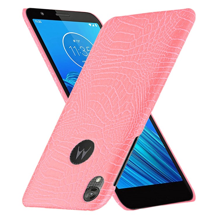 Crocodile Skin PU Leather Coated PC Phone Cover for Motorola Moto E6 - Pink-1