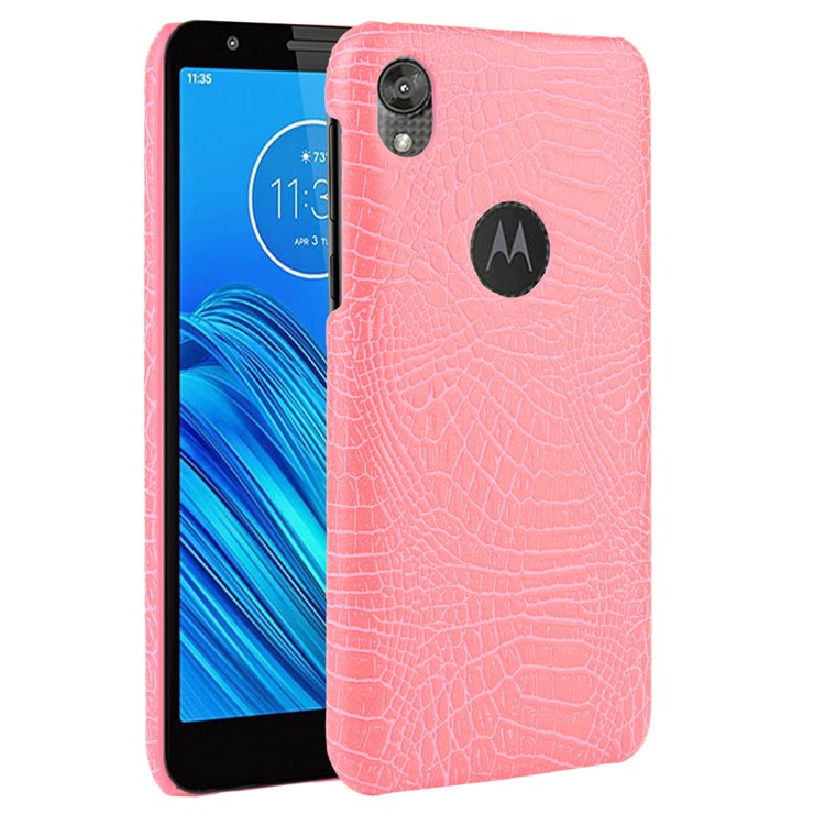 Crocodile Skin PU Leather Coated PC Phone Cover for Motorola Moto E6 - Pink-2