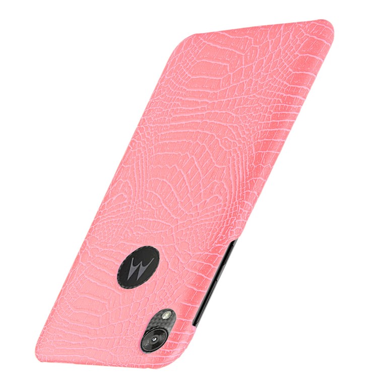 Crocodile Skin PU Leather Coated PC Phone Cover for Motorola Moto E6 - Pink-3