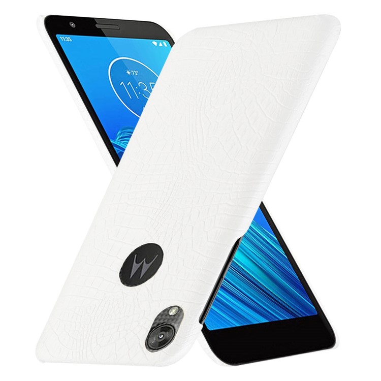 Crocodile Skin PU Leather Coated PC Phone Cover for Motorola Moto E6 - White-1