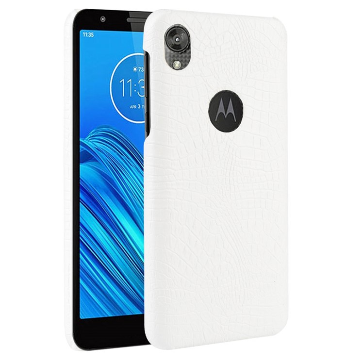 Crocodile Skin PU Leather Coated PC Phone Cover for Motorola Moto E6 - White-2