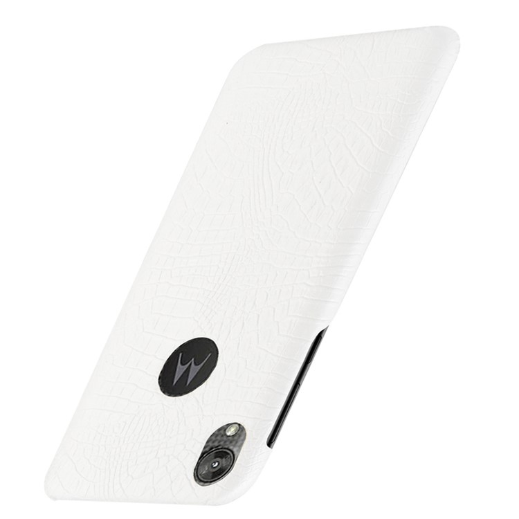 Crocodile Skin PU Leather Coated PC Phone Cover for Motorola Moto E6 - White-3