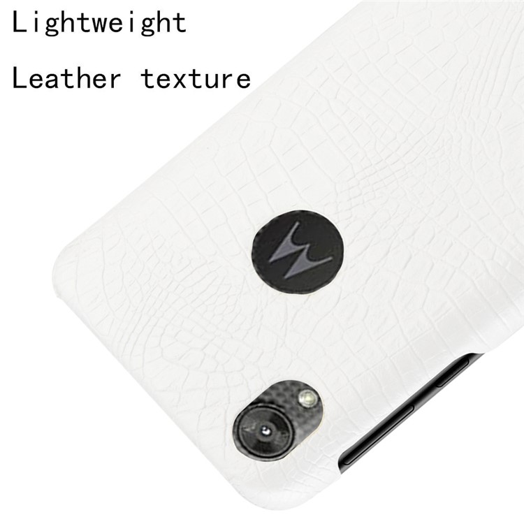 Crocodile Skin PU Leather Coated PC Phone Cover for Motorola Moto E6 - White-4