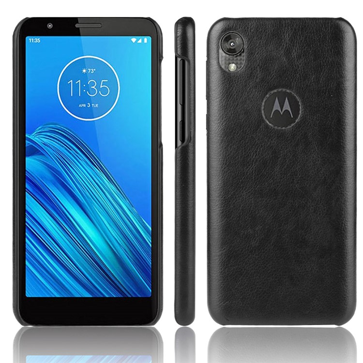Litchi Skin Leather Coated PC Hard Case for Motorola Moto E6 - Black-1