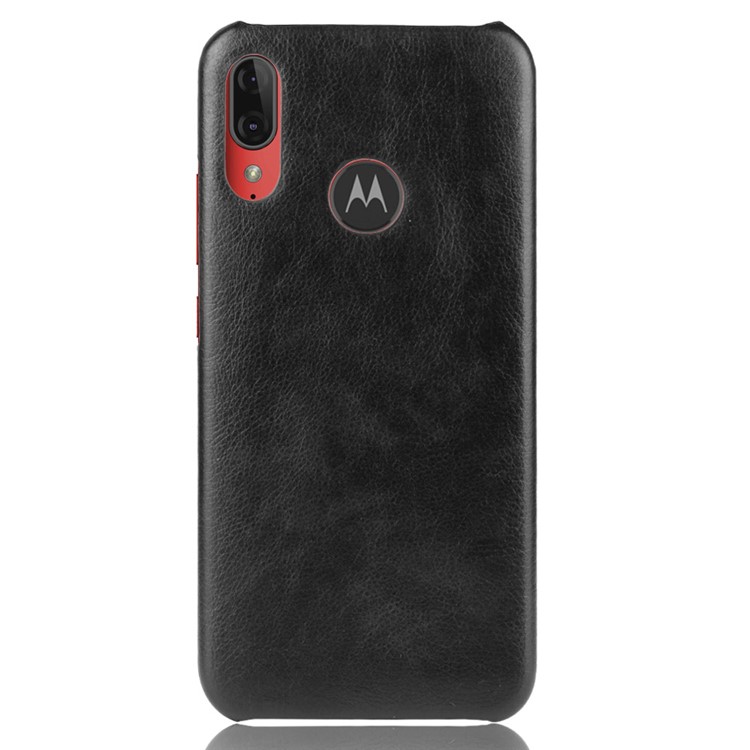 Litchi Skin Leather Coated Hard PC Back Shell for Motorola Moto E6 Plus - Black-2