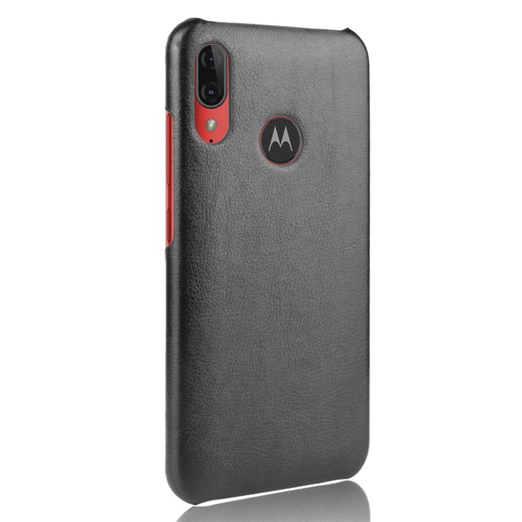 Litchi Skin Leather Coated Hard PC Back Shell for Motorola Moto E6 Plus - Black-3