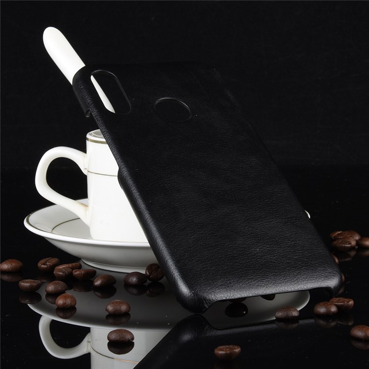 Litchi Skin Leather Coated Hard PC Back Shell for Motorola Moto E6 Plus - Black-5