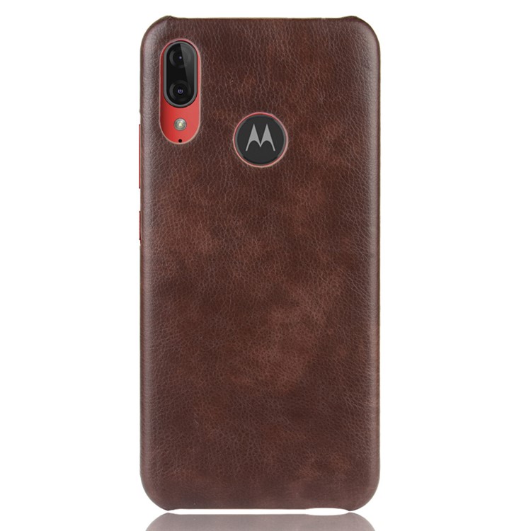 Litchi Skin Leather Coated Hard PC Back Shell for Motorola Moto E6 Plus/E6s (2019) - Brown-2