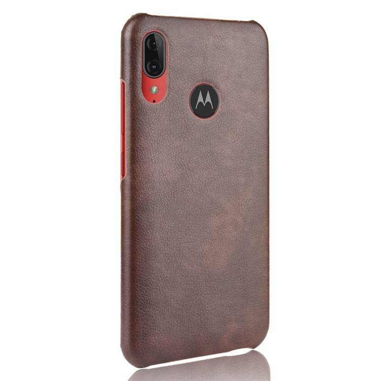 Litchi Skin Leather Coated Hard PC Back Shell for Motorola Moto E6 Plus/E6s (2019) - Brown-3