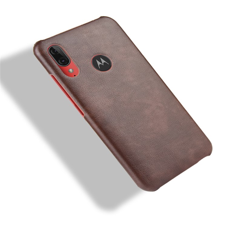 Litchi Skin Leather Coated Hard PC Back Shell for Motorola Moto E6 Plus/E6s (2019) - Brown-4