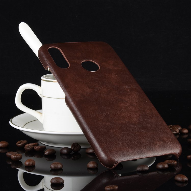 Litchi Skin Leather Coated Hard PC Back Shell for Motorola Moto E6 Plus/E6s (2019) - Brown-5