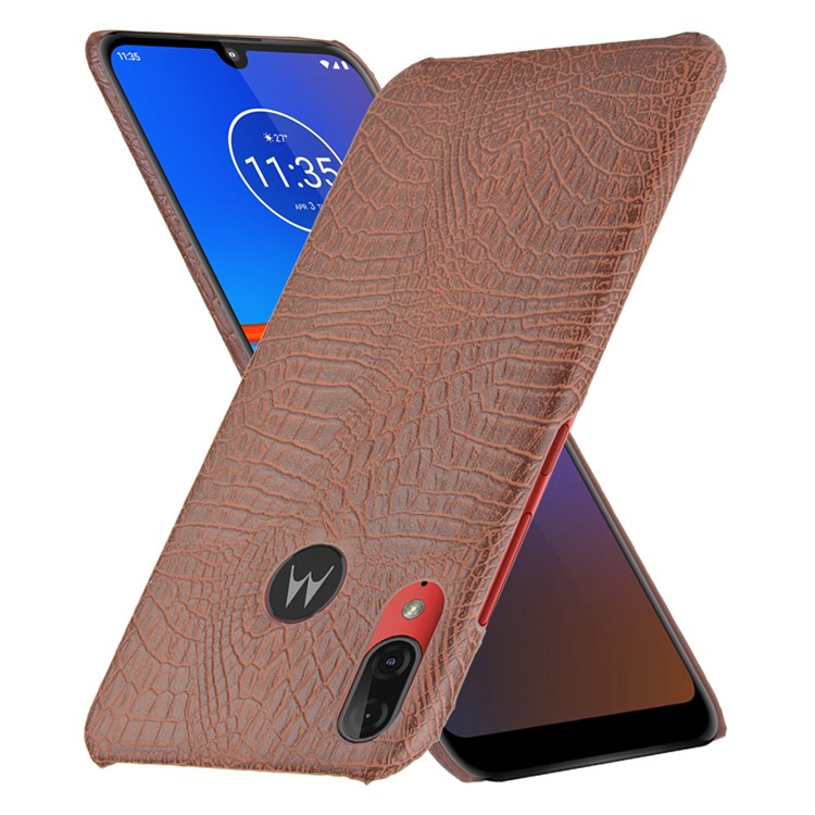 Crocodile Skin PU Leather Coated Hard PC Case for Motorola Moto E6 Plus/E6s (2019) - Brown-1