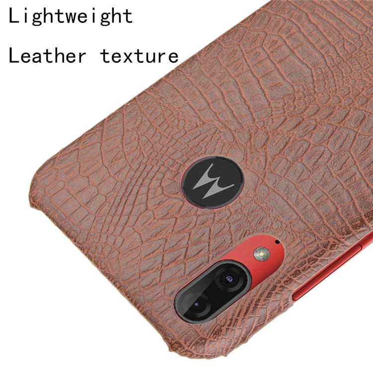 Crocodile Skin PU Leather Coated Hard PC Case for Motorola Moto E6 Plus/E6s (2019) - Brown-4