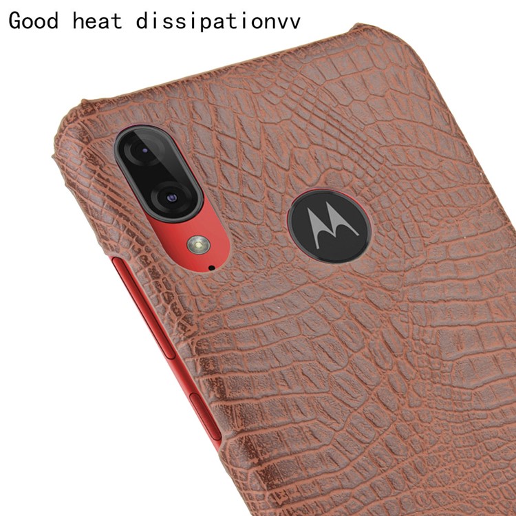 Crocodile Skin PU Leather Coated Hard PC Case for Motorola Moto E6 Plus/E6s (2019) - Brown-5
