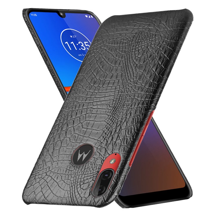 Crocodile Skin PU Leather Coated Hard PC Case for Motorola Moto E6 Plus/E6s (2019) - Black-1