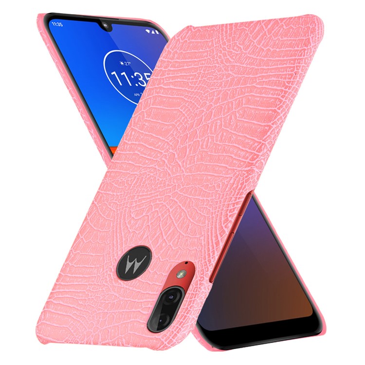 Crocodile Skin PU Leather Coated Hard PC Case for Motorola Moto E6 Plus/E6s (2019) - Pink-1