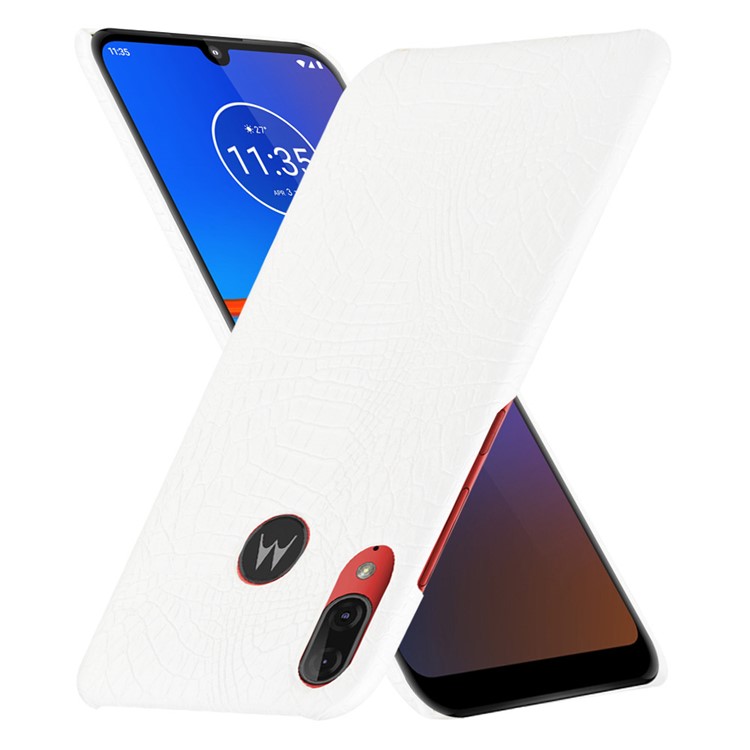 Crocodile Skin PU Leather Coated Hard PC Case for Motorola Moto E6 Plus/E6s (2019) - White-1