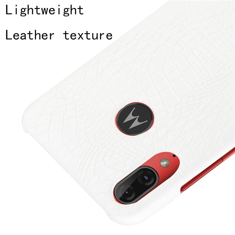 Crocodile Skin PU Leather Coated Hard PC Case for Motorola Moto E6 Plus/E6s (2019) - White-4