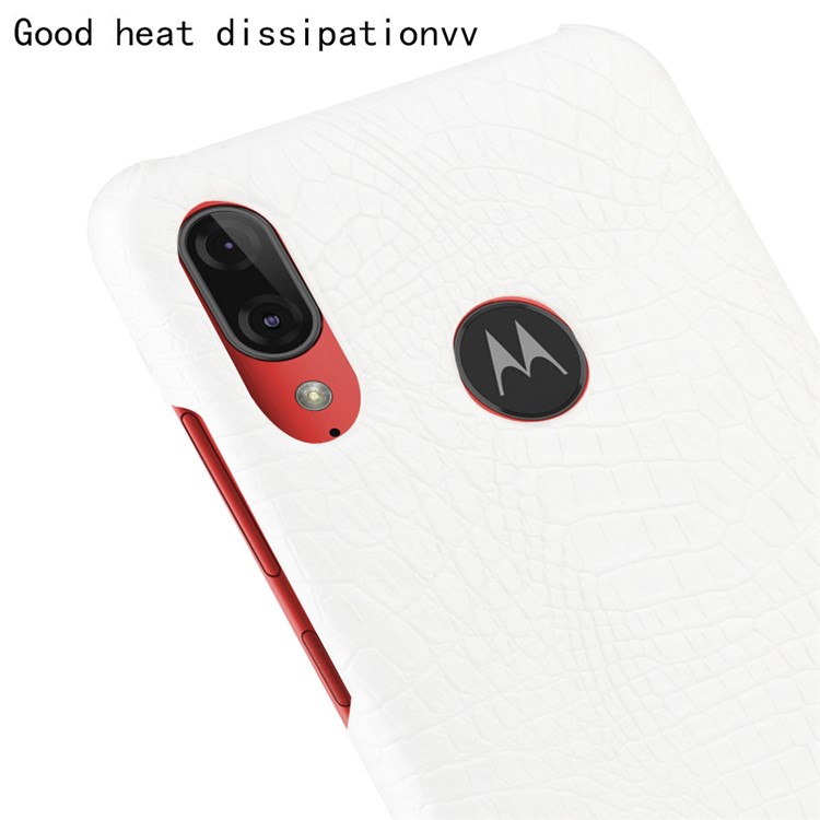 Crocodile Skin PU Leather Coated Hard PC Case for Motorola Moto E6 Plus/E6s (2019) - White-5