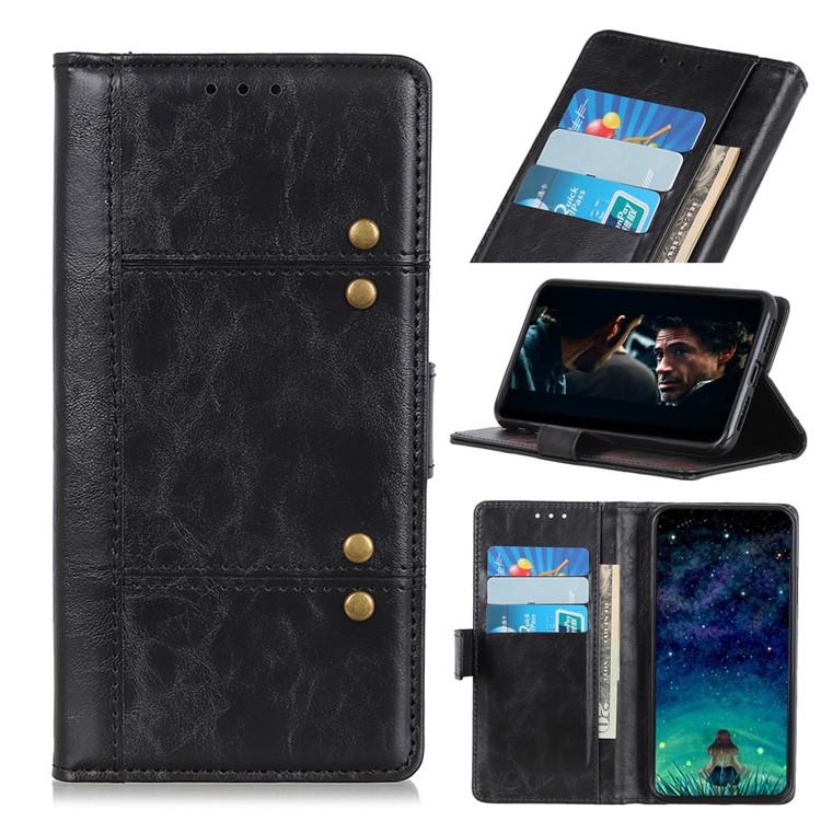 Rivet Decorated Leather Wallet Shell Case for Motorola Moto E6 Play - Black-1