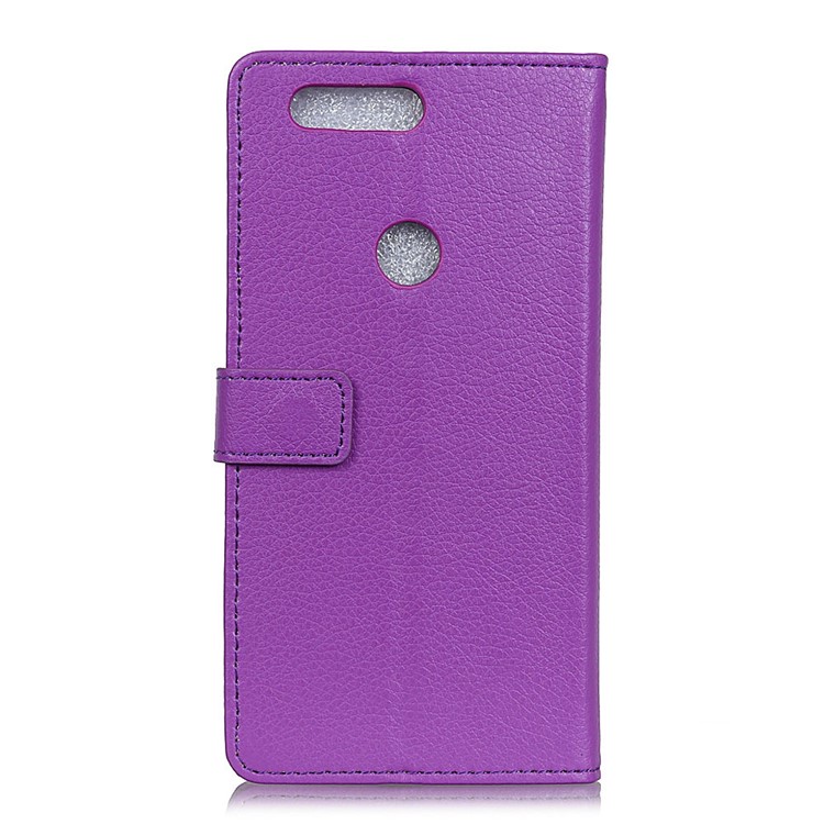 Litchi Skin Leather Wallet Phone Cover for Motorola Moto E6 Play - Purple-3