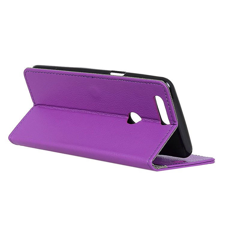 Litchi Skin Leather Wallet Phone Cover for Motorola Moto E6 Play - Purple-4