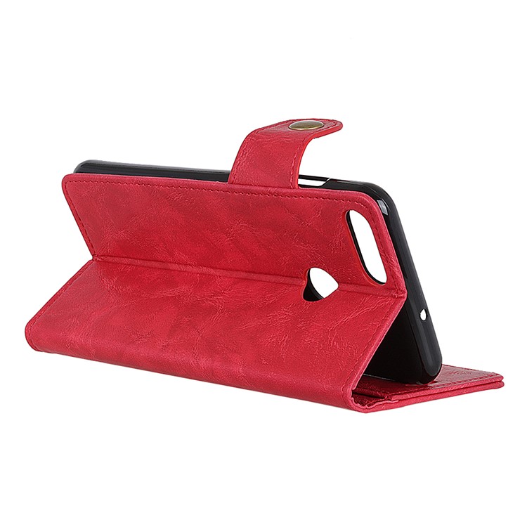S Shape Crazy Horse Skin Leather Shell for Motorola Moto E6 Play - Red-4