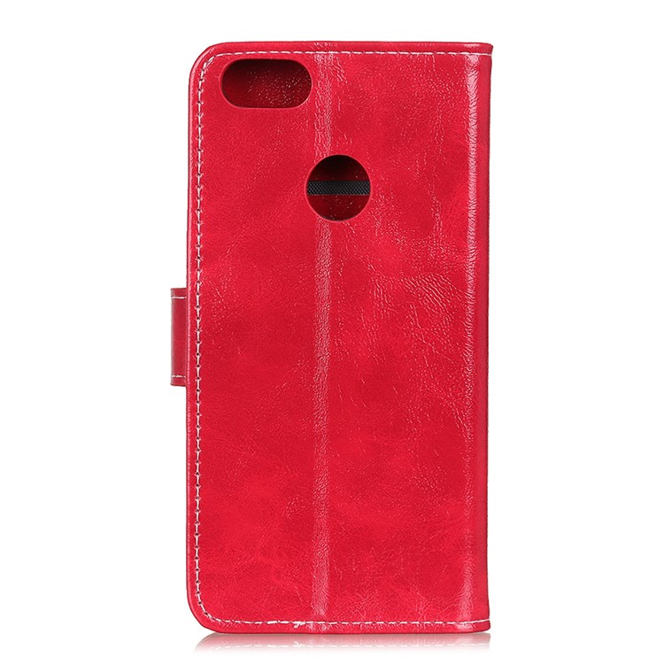 Crazy Horse Leather Wallet Stand Case for Motorola Moto E6 Play - Red-7