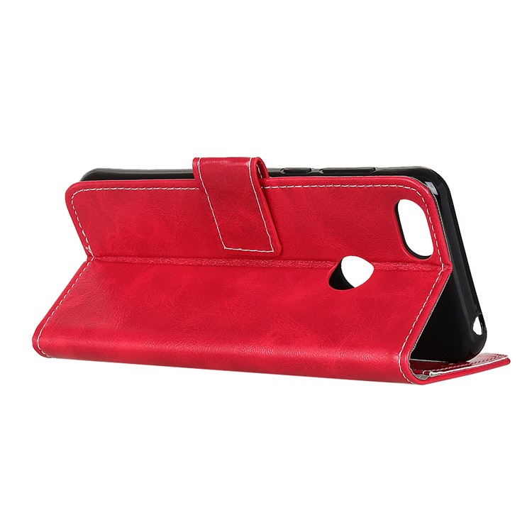 Crazy Horse Leather Wallet Stand Case for Motorola Moto E6 Play - Red-8