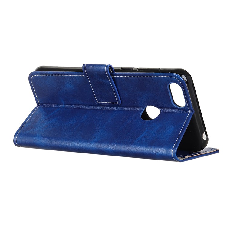 Crazy Horse Leather Wallet Stand Case for Motorola Moto E6 Play - Blue-3