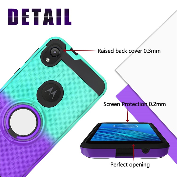 Gradient Color Plastic + TPU Phone Cover Case with Ring Holder Kickstand for Motorola Moto E6 - Cyan+Purple-6
