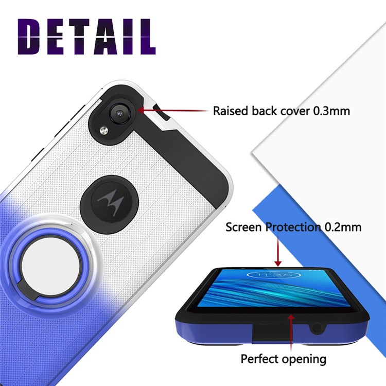 Gradient Color Plastic + TPU Phone Cover Case with Ring Holder Kickstand for Motorola Moto E6 - White+Dark Blue-6