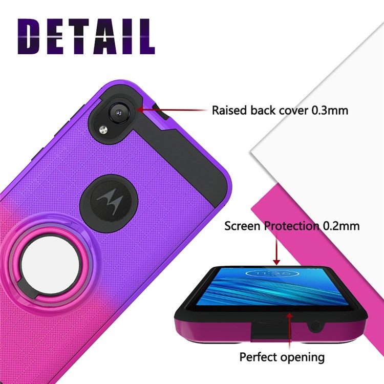 Gradient Color Plastic + TPU Phone Cover Case with Ring Holder Kickstand for Motorola Moto E6 - Purple+Rose-6