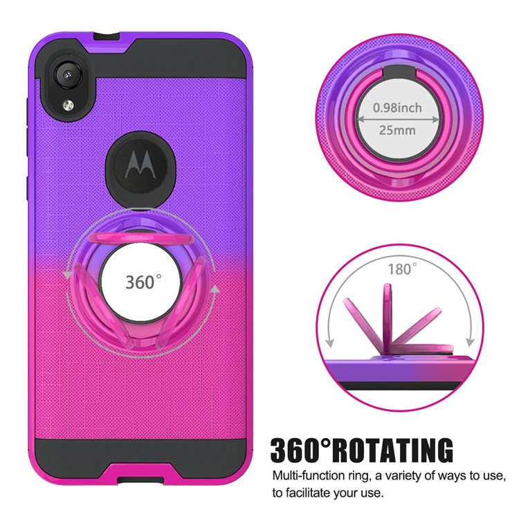 Gradient Color Plastic + TPU Phone Cover Case with Ring Holder Kickstand for Motorola Moto E6 - Purple+Rose-8