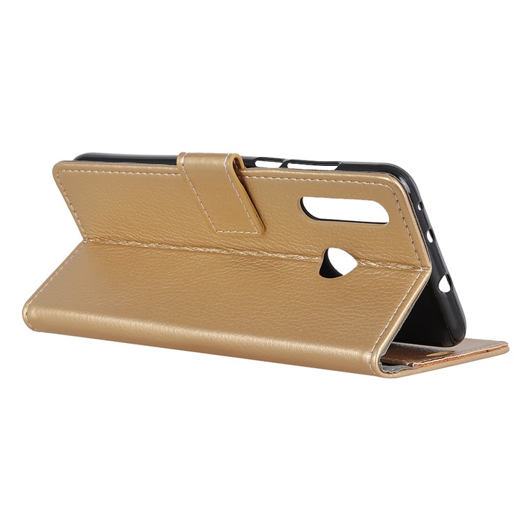 Litchi Skin Leather Phone Shell Wallet Stand Case for Motorola Moto G8 Plus - Gold-12