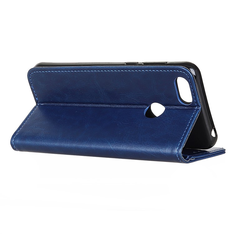 Crazy Horse Leather Wallet Stand Phone Case for Motorola Moto E6 Play - Blue-4