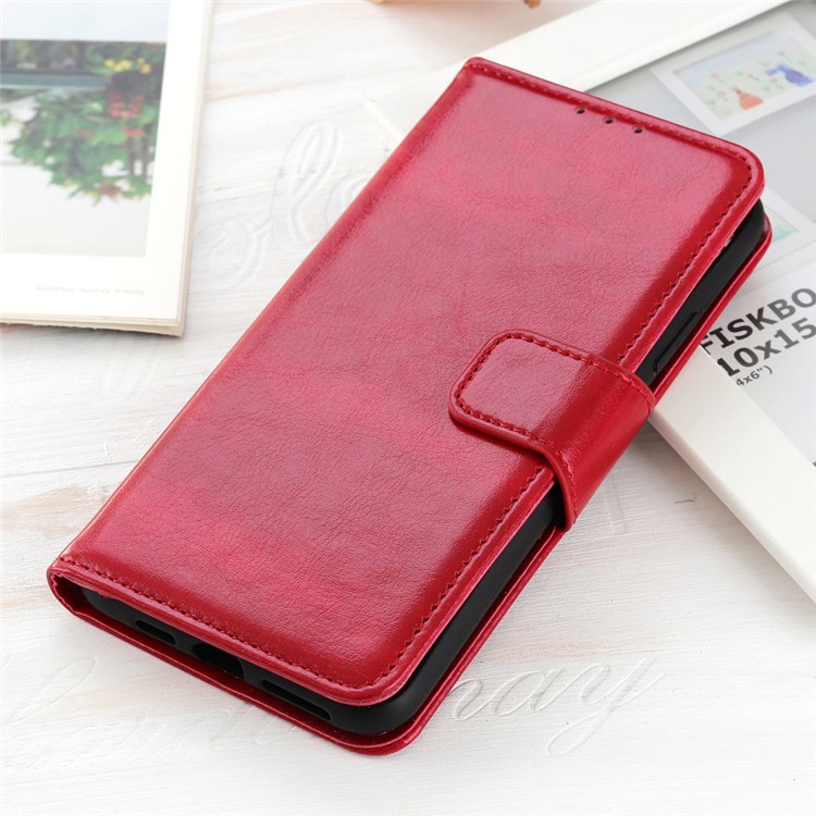 Glossy Surface Crazy Horse Skin Leather Cover Stand Wallet Casing for Motorola Moto E6 Plus/E6s (2019) - Red-10