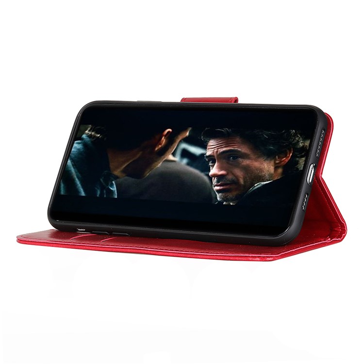 Glossy Surface Crazy Horse Skin Leather Cover Stand Wallet Casing for Motorola Moto E6 Plus/E6s (2019) - Red-5