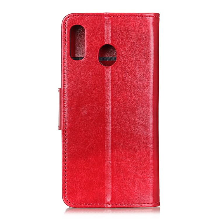 Glossy Surface Crazy Horse Skin Leather Cover Stand Wallet Casing for Motorola Moto E6 Plus/E6s (2019) - Red-8
