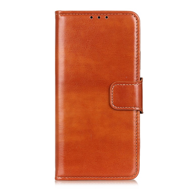 Glossy Surface Crazy Horse Skin Leather Cover Stand Wallet Casing for Motorola Moto E6 Plus/E6s (2019) - Brown-2
