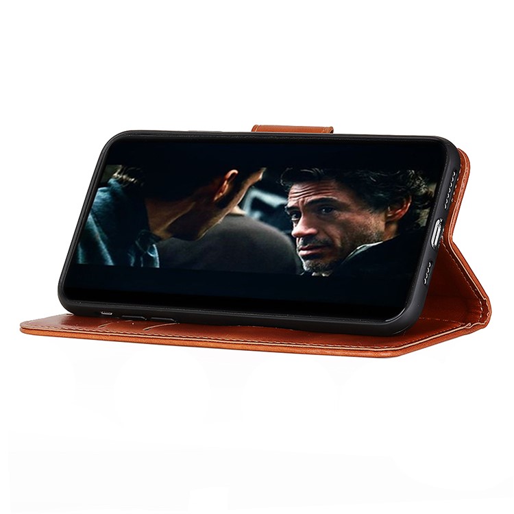 Glossy Surface Crazy Horse Skin Leather Cover Stand Wallet Casing for Motorola Moto E6 Plus/E6s (2019) - Brown-6
