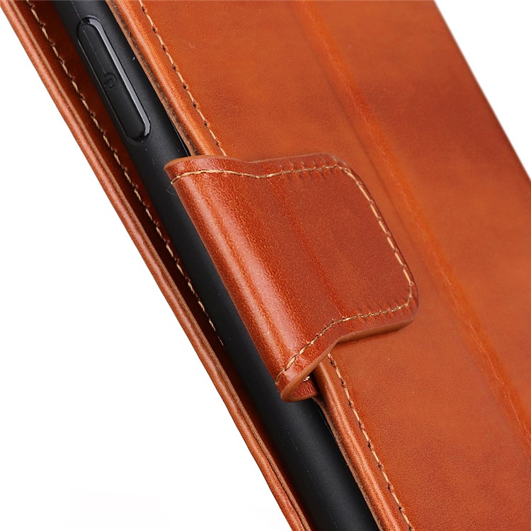Glossy Surface Crazy Horse Skin Leather Cover Stand Wallet Casing for Motorola Moto E6 Plus/E6s (2019) - Brown-7