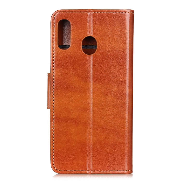Glossy Surface Crazy Horse Skin Leather Cover Stand Wallet Casing for Motorola Moto E6 Plus/E6s (2019) - Brown-8