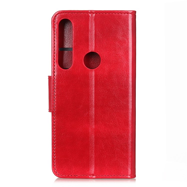 For Motorola Moto G8 Plus Glossy Surface Crazy Horse Skin Leather Stand Wallet Phone Casing - Red-8