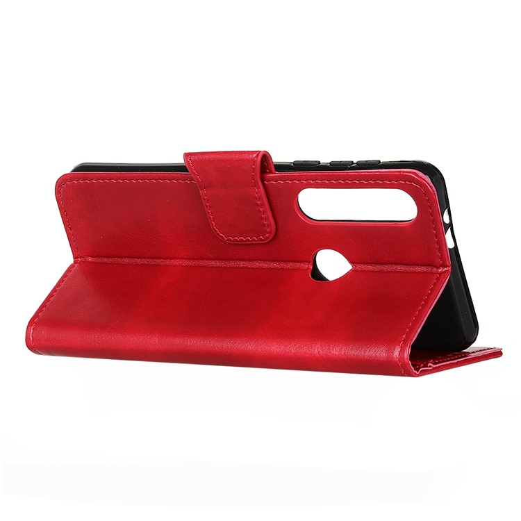 For Motorola Moto G8 Plus Glossy Surface Crazy Horse Skin Leather Stand Wallet Phone Casing - Red-9