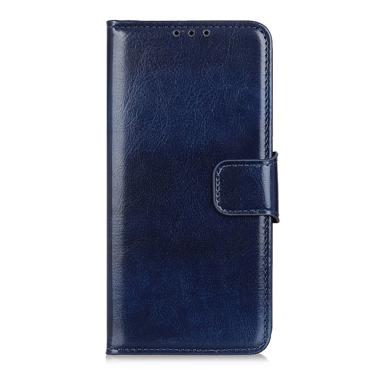 Crazy Horse Skin Glossy Surface Leather Stand Wallet Cell Phone Casing for Motorola Moto G8 - Blue-2