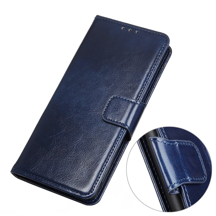 Crazy Horse Skin Glossy Surface Leather Stand Wallet Cell Phone Casing for Motorola Moto G8 - Blue-3