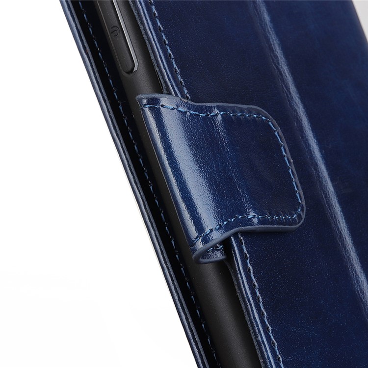 Crazy Horse Skin Glossy Surface Leather Stand Wallet Cell Phone Casing for Motorola Moto G8 - Blue-5