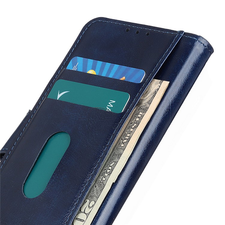 Crazy Horse Skin Glossy Surface Leather Stand Wallet Cell Phone Casing for Motorola Moto G8 - Blue-6